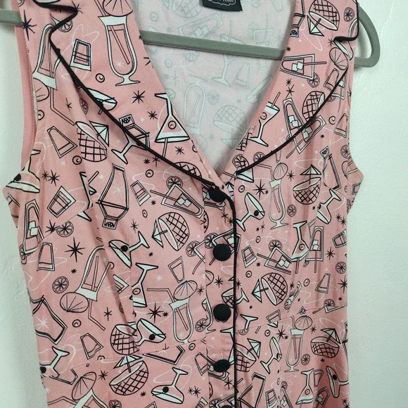 Voodoo Vixen Dress Womens Large Pink Cocktail Tiki Print Rockabilly Retro - Picture 3 of 10